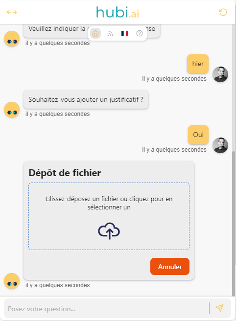 Dépôt de fichiers interface chatbot Hubi